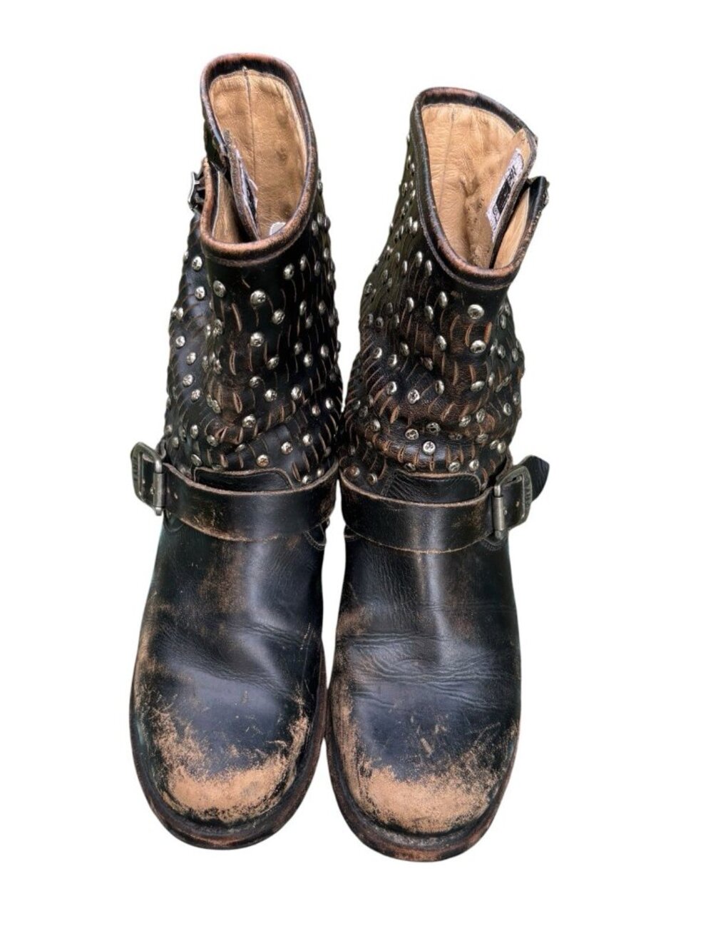 FRYE Boots Jenna Cut Womens 10 B Distressed Leather Studded Short Pull On Biker - Picture 3 of 12